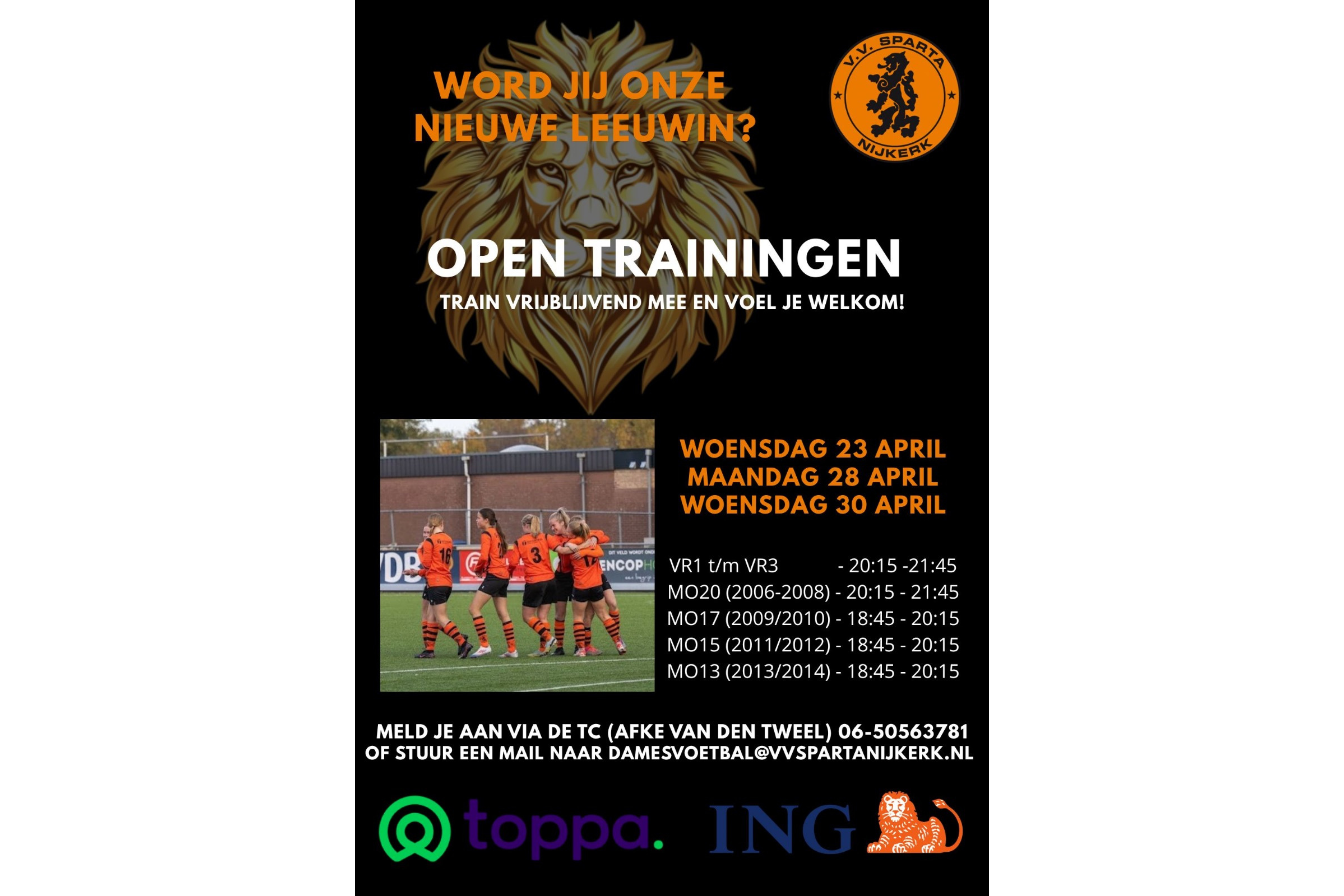 Sparta Nijkerk organiseert open trainingen