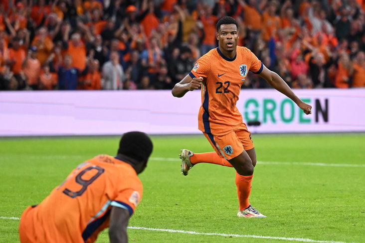 Denzel Dumfries juicht