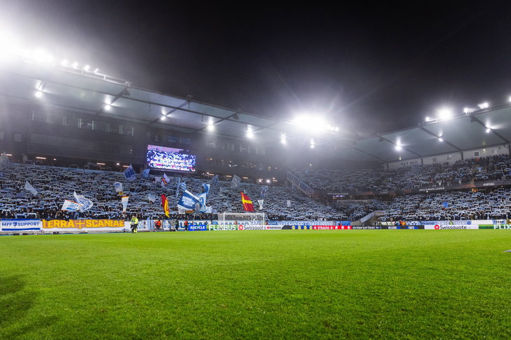 Het stadion van Malmö FF voor het duel met Olympiakos