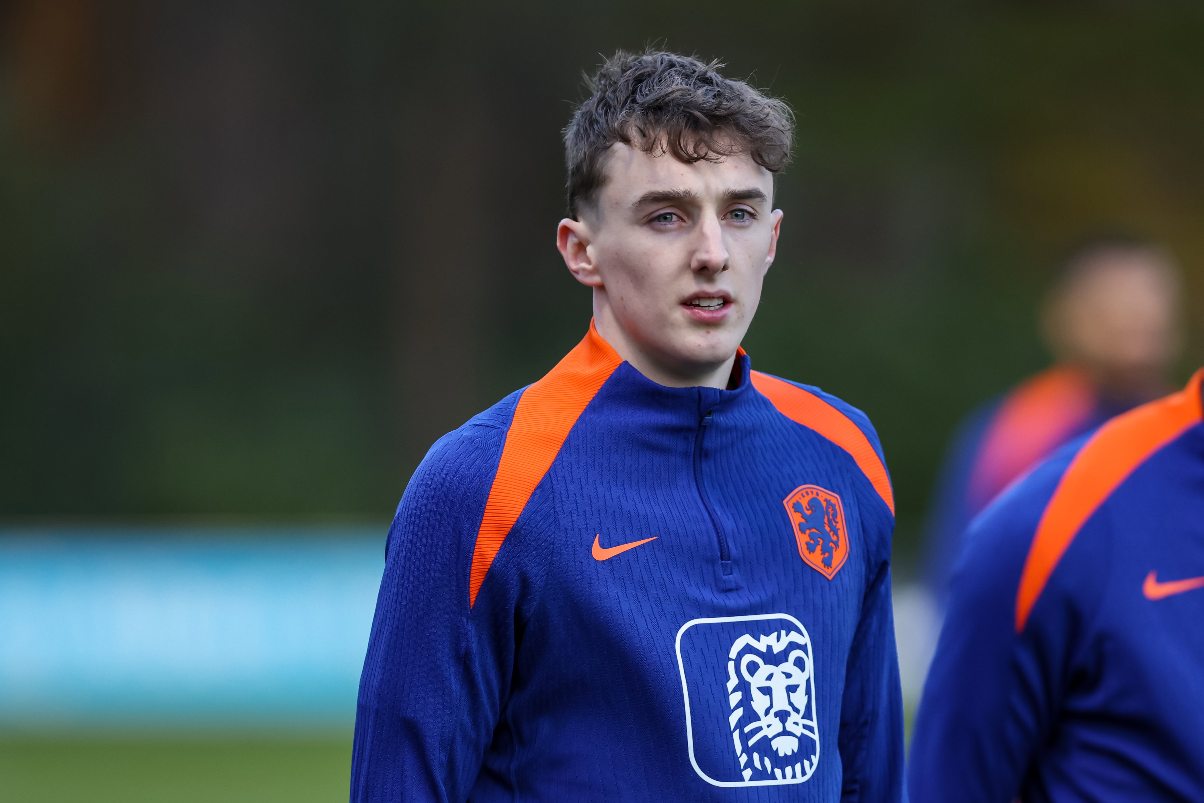 Youri Baas op de training van het Nederlands elftal