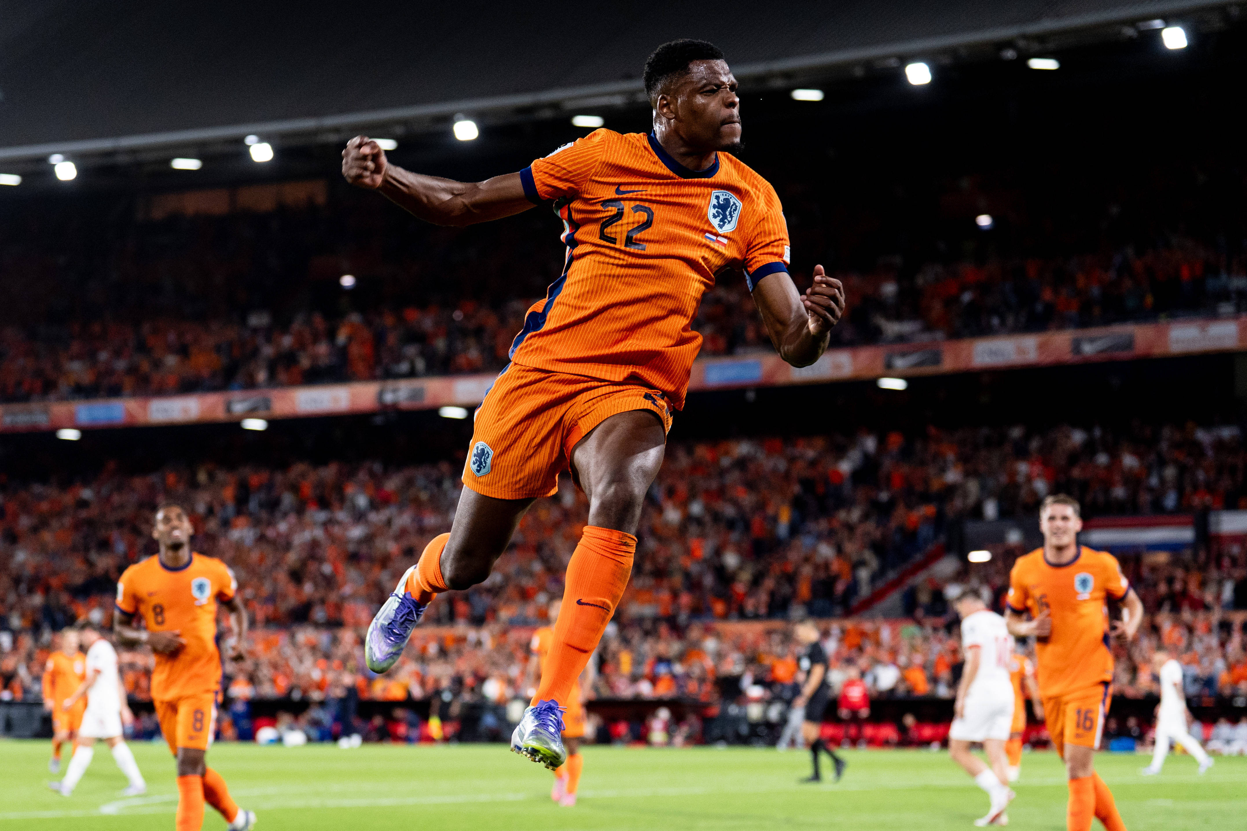 Denzel Dumfries juicht