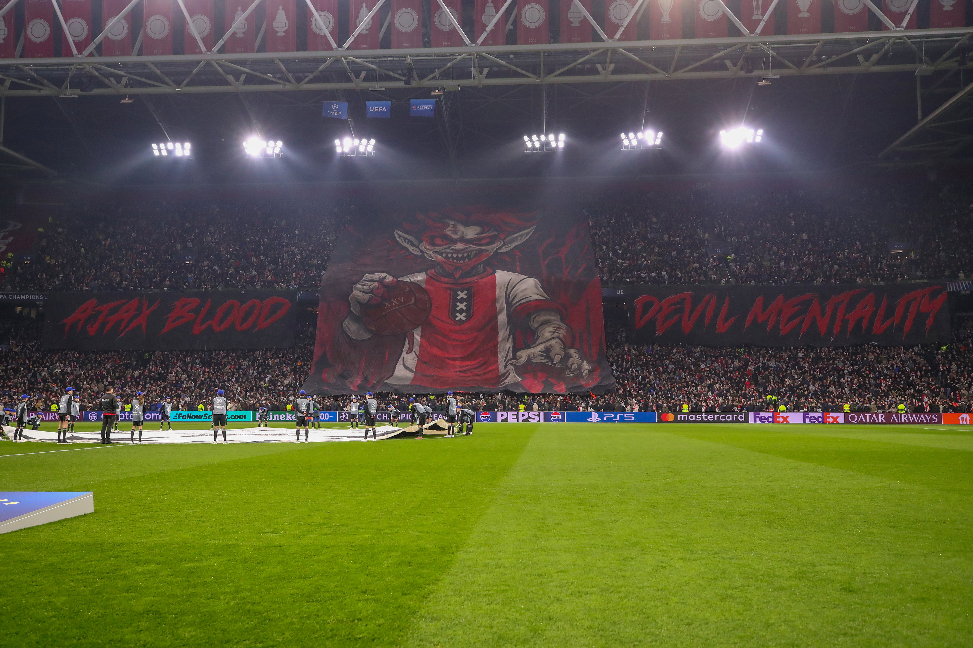 Een spandoek van Ajax