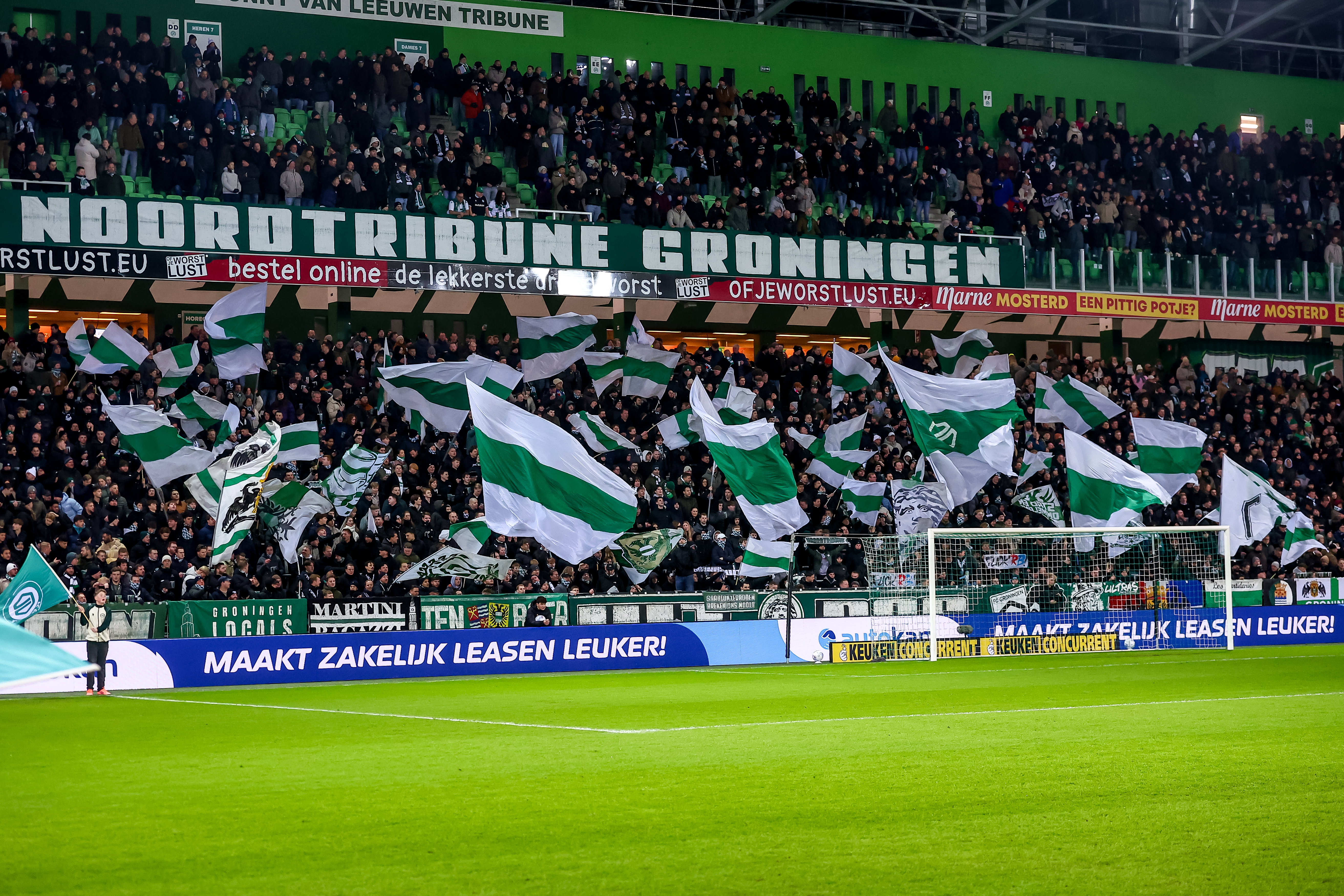 FC Groningen-supporters op de Noordtribune