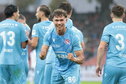 Simon Lengen van FC Thun juicht na een treffer tegen FC Zürich