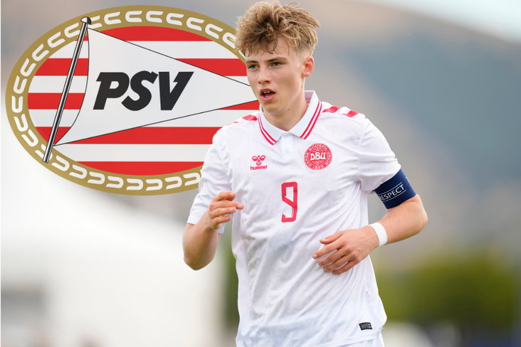Mikkel Bro Hansen voor het logo van PSV