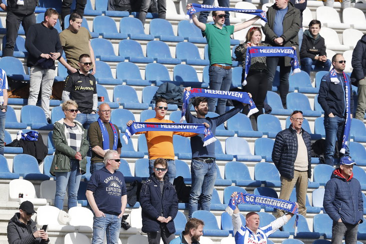 Supporters van SC Heerenveen tijdens een wedstrijd in coronatijd