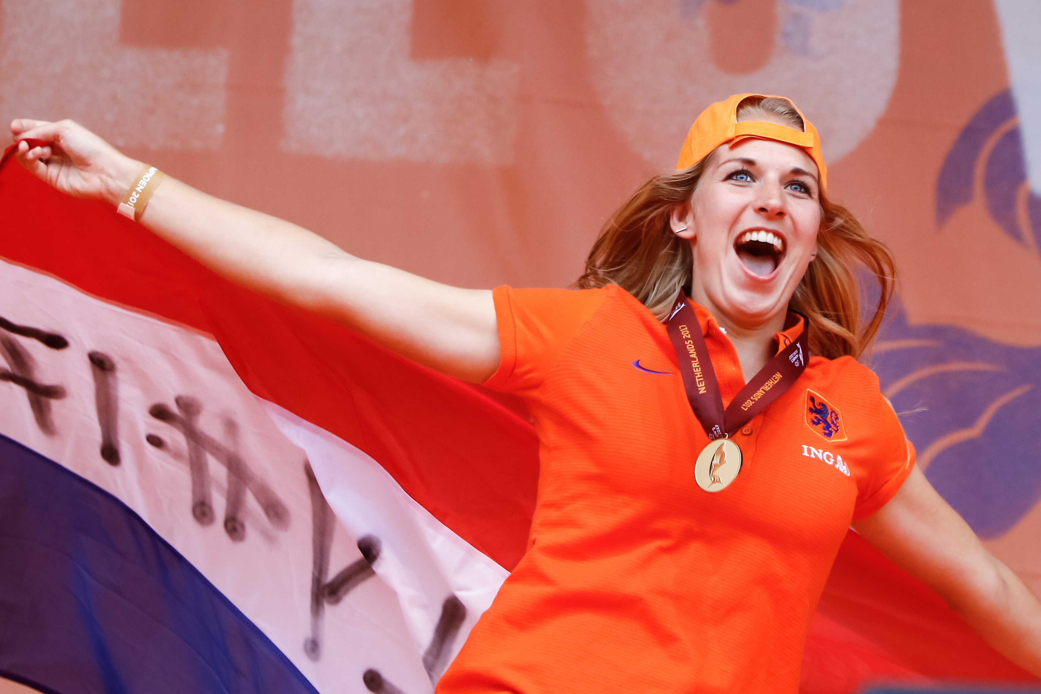 Kelly Zeeman tijdens de huldiging na het EK van 2017