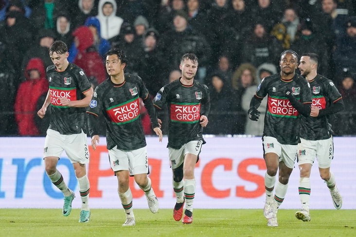 NEC Nijmegen viert doelpunt in de Kuip