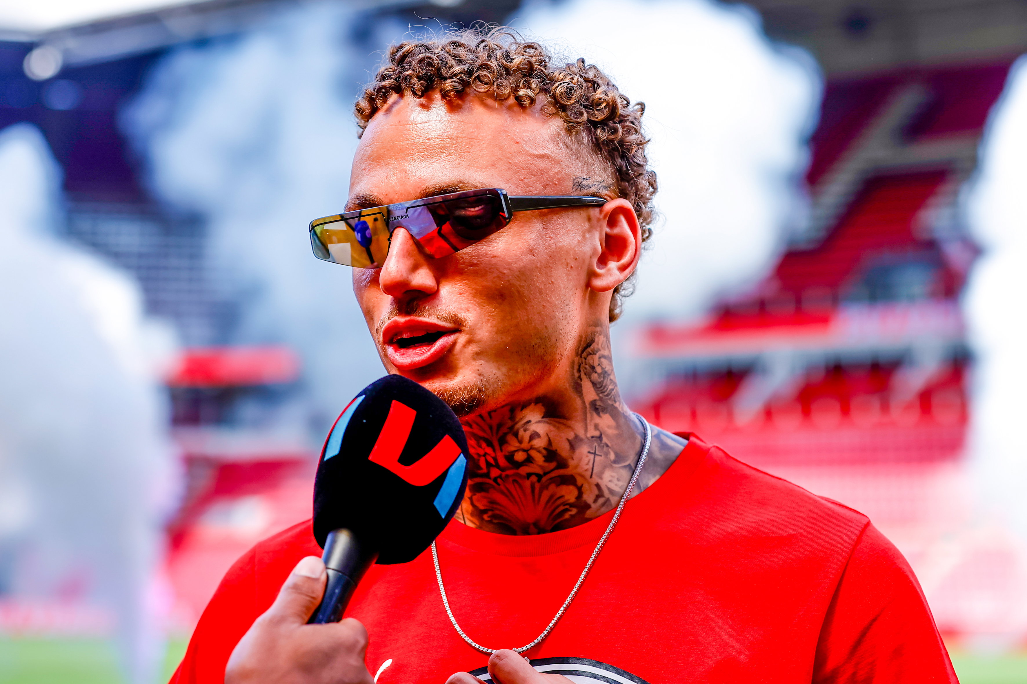 Noa Lang tijdens de huldiging van PSV