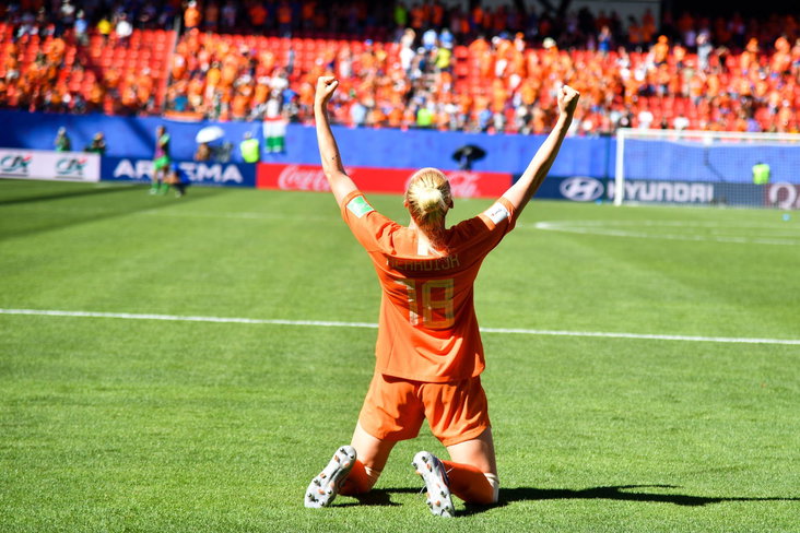 Danique Kerkdijk juicht op het WK 2019