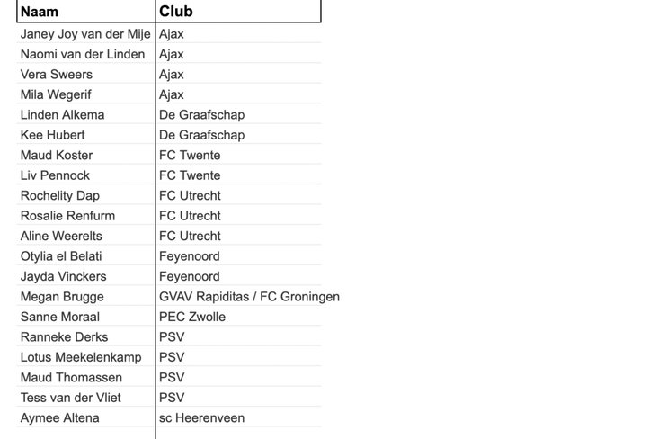 De selectie van Oranje O17