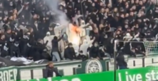 FC Groningen-supporters steken SC Heerenveen doek in brand