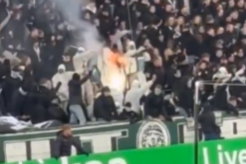 FC Groningen-supporters steken SC Heerenveen doek in brand