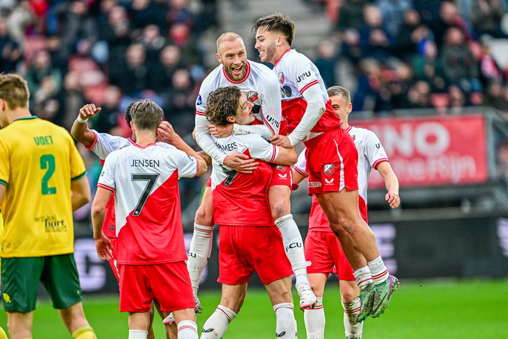 Spelers vieren een doelpunt