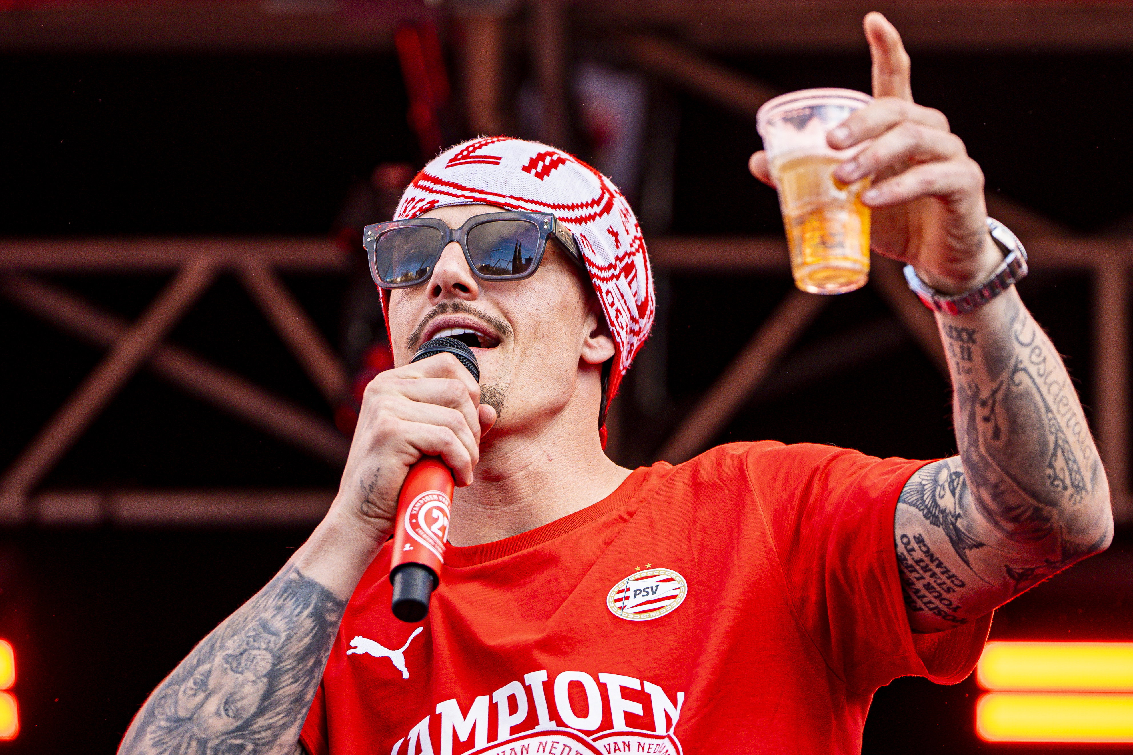 Nick Olij tijdens de huldiging van PSV