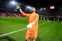 Joël Drommel viert de zege van Sparta in Utrecht