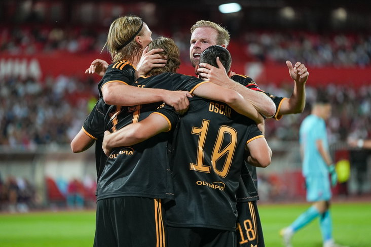 Ajax juicht na een goal tegen FK Vojvodina