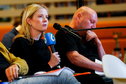 Noa Vahle op de persconferentie bij het Nederlands elftal