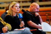 Noa Vahle op de persconferentie bij het Nederlands elftal