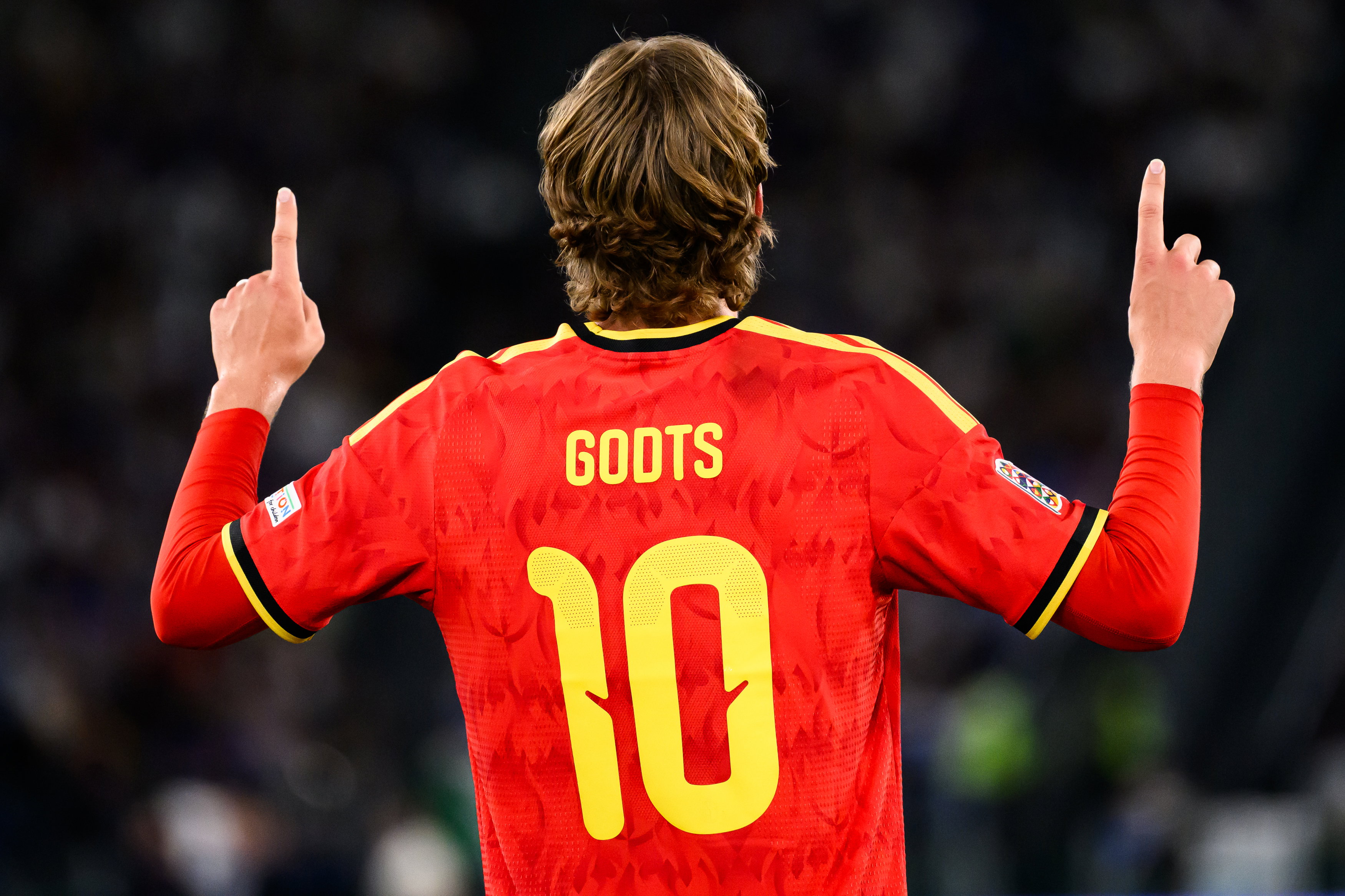 Mika Godts na zijn doelpunt voor België