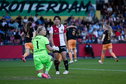 Claire Dinkla en Rio Sasaki (Feyenoord) balen na een goal van Ajax