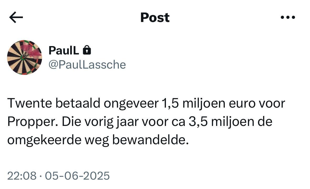 FC Twente betaalt 1,5 miljoen euro voor Propper