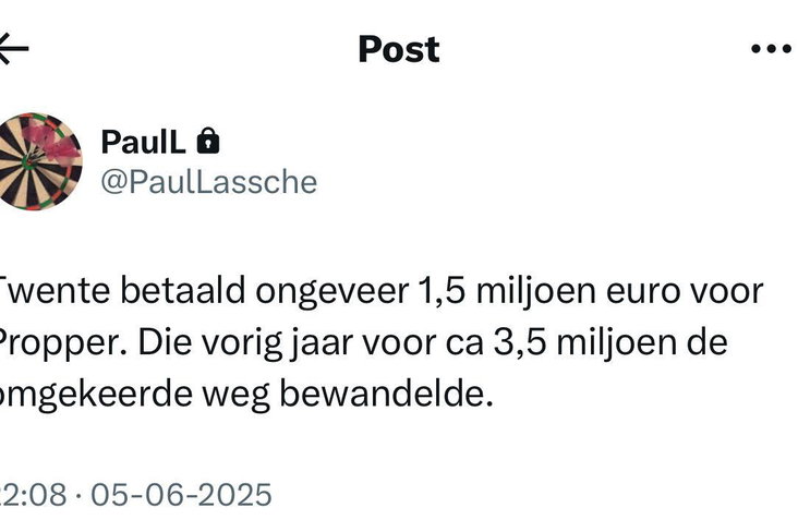 FC Twente betaalt 1,5 miljoen euro voor Propper