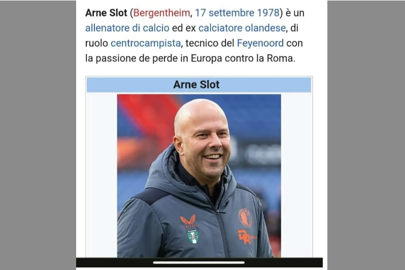 Arne Slot op de Italiaanse Wikipedia