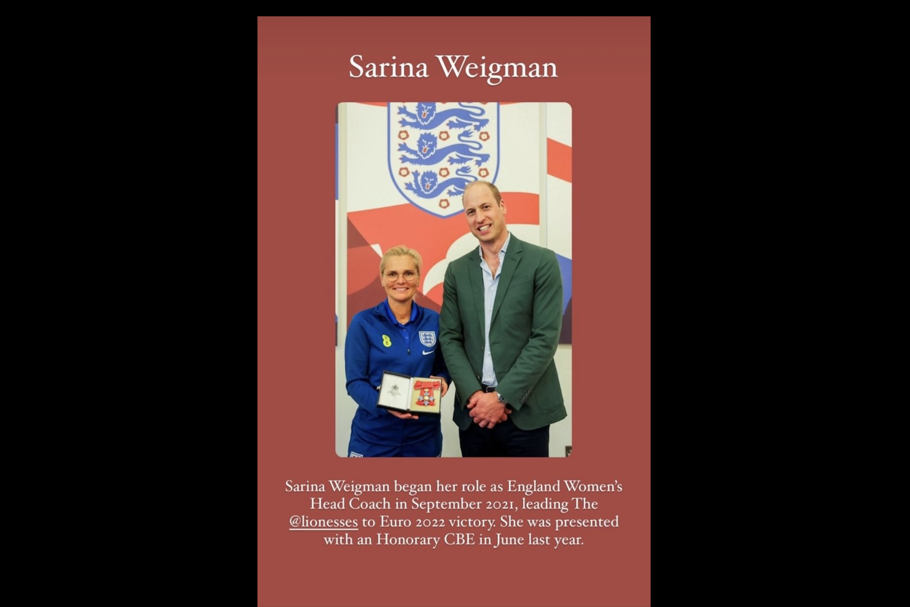 De Story van William en Kate voor Sarina Wiegman