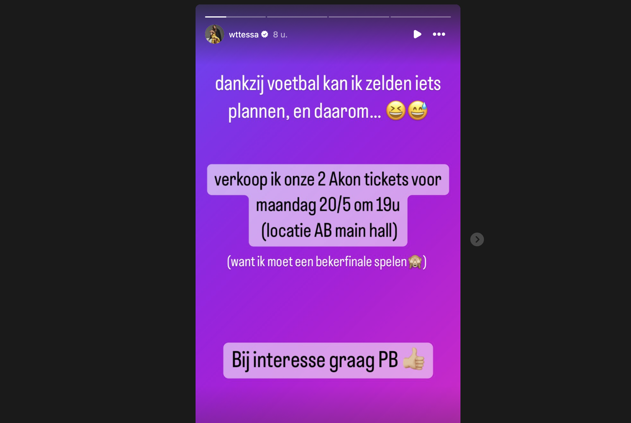 De Instagram Story van Tessa Wullaert