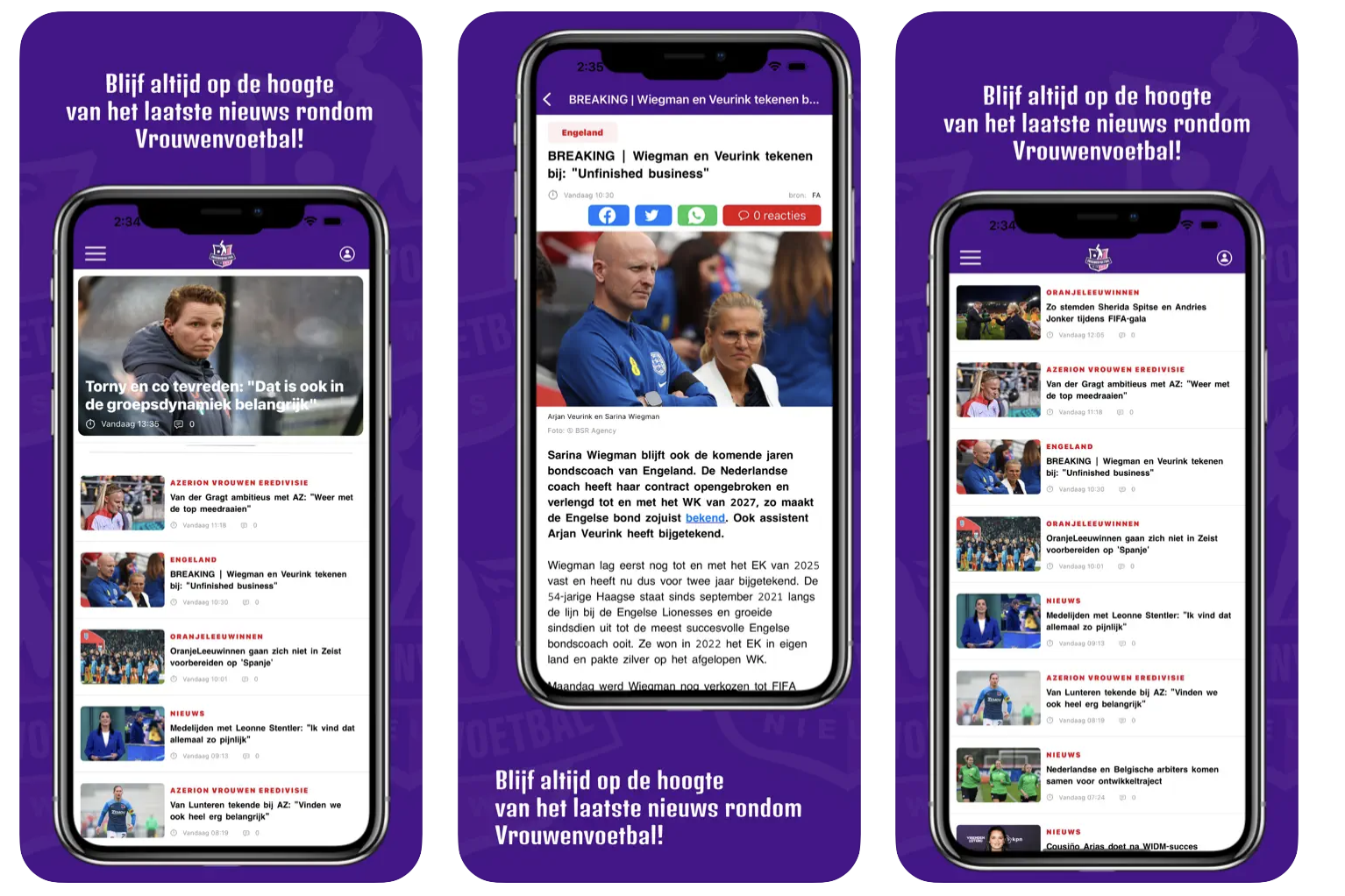 Via de app van Vrouwenvoetbalnieuws.nl blijf je altijd op de hoogte