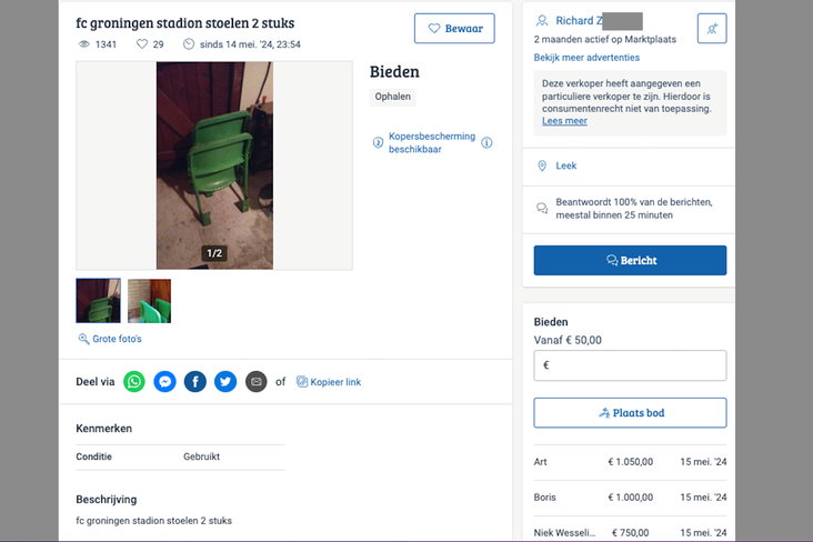 Stoeltjes FC Groningen op Marktplaats