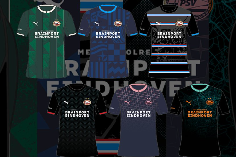 De vijf overgebleven shirts voor de verkiezing 'Third Kit 26/27'