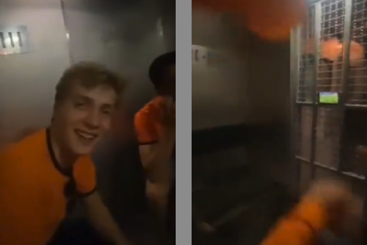 Vier Oranjefans moeten de kwartfinale vanuit een politiebusje kijken