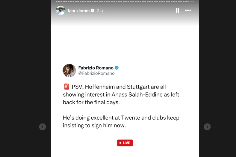 De post van Fabrizio Romano over Anass Salah-Eddine