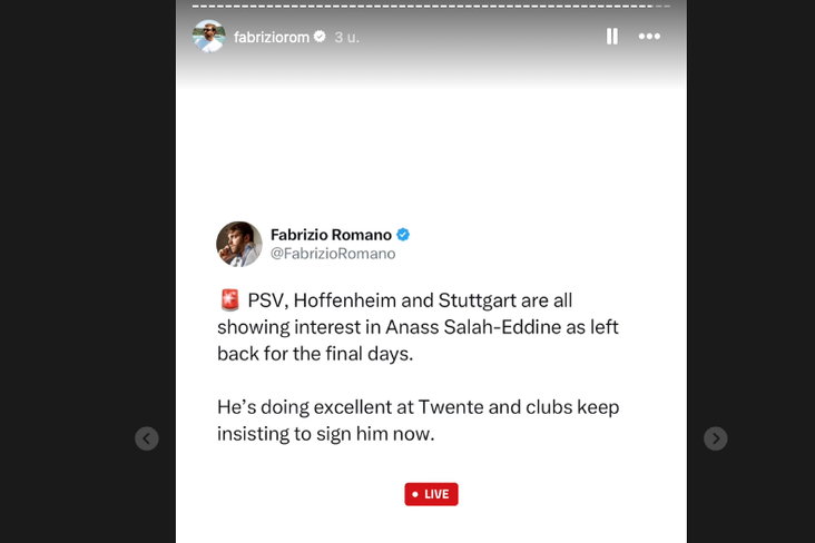 De post van Fabrizio Romano over Anass Salah-Eddine