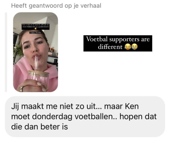 Jade Anna kreeg een bericht van een Ajax-supporter op Instagram
