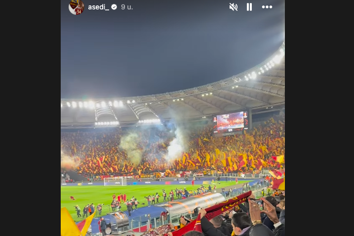 Anass Salah-Eddine bekijkt AS Roma - Athletic Bilbao vanaf de tribune