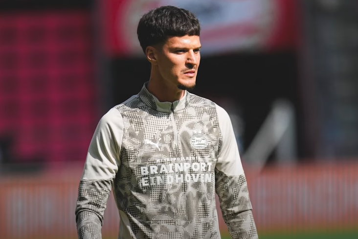 Dennis Man tijdens zijn eerste training bij PSV