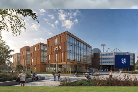 Nieuwe gebouwen van Firda bij het Abe Lenstra Stadion