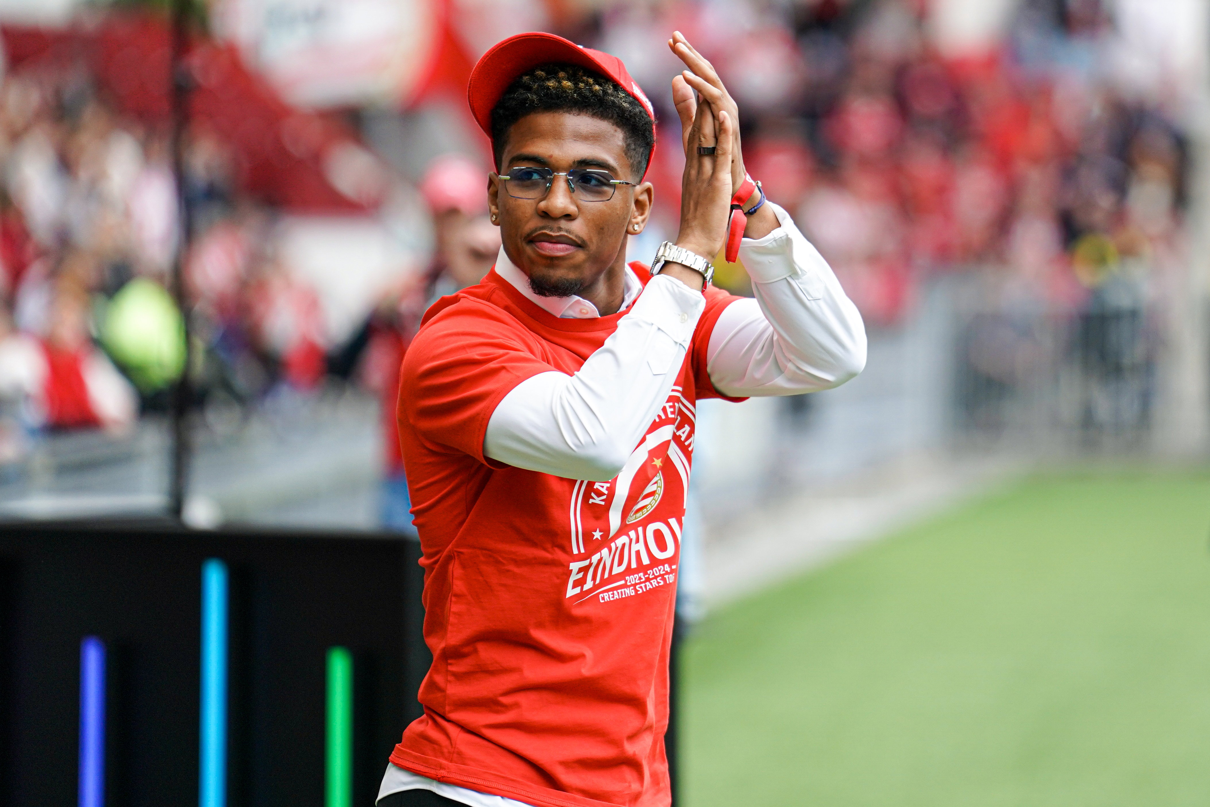 Shurandy Sambo tijdens de huldiging van PSV