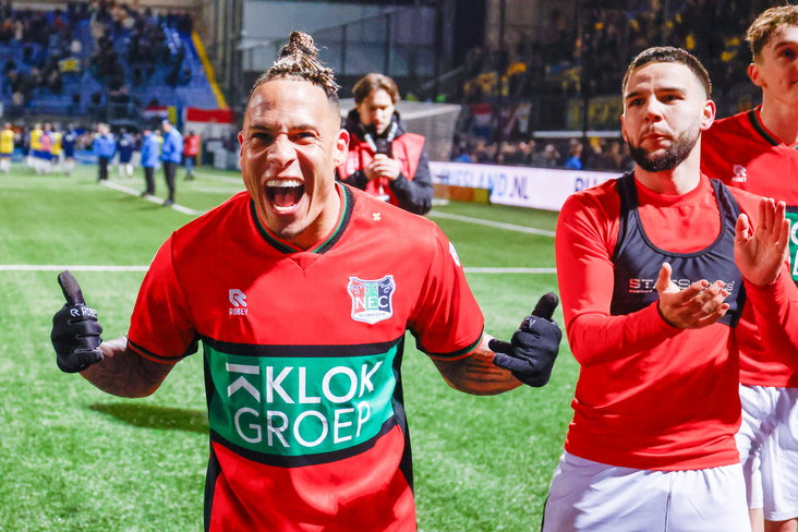 Tjaronn Chery na de zege bij SC Cambuur