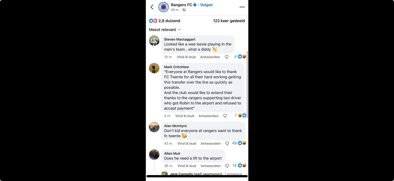 Reacties van Rangers-fans op vertrek Robin Propper
