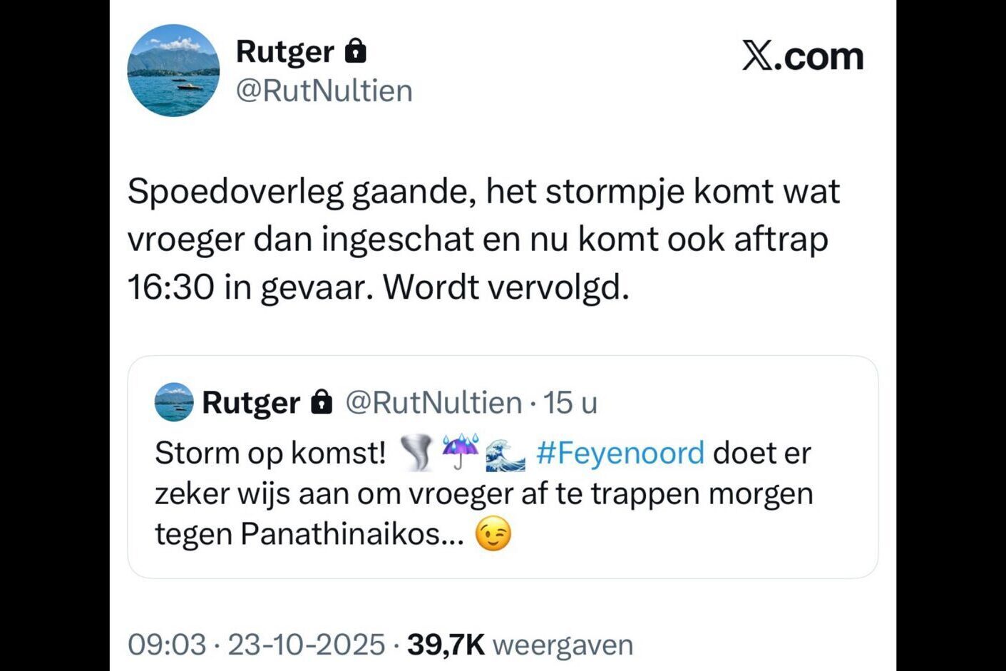 De post van Rutger op X
