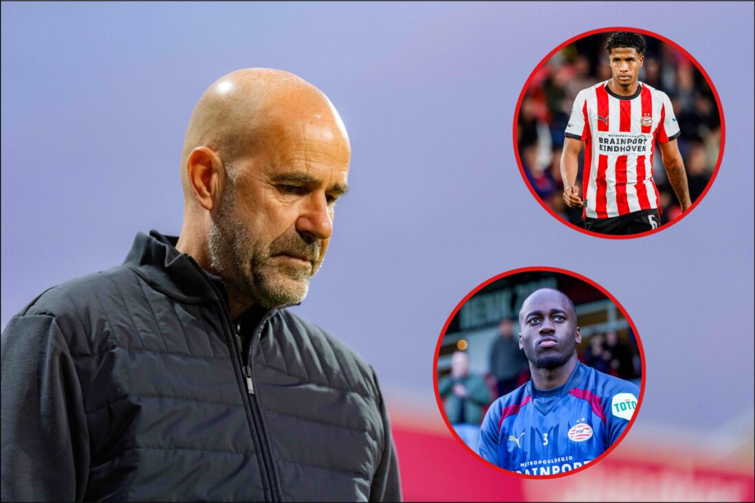 Peter Bosz, met Ryan Flamingo en Jordan Teze in de inzet