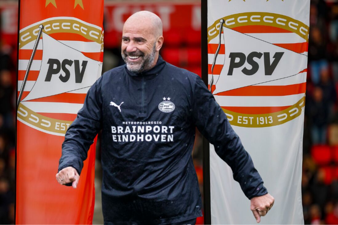Peter Bosz, voor vlaggen met het logo van PSV