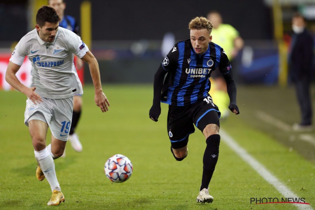 Noa Lang van Club in actie tegen Zenit