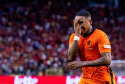 Steven Bergwijn juicht na zijn doelpunt tegen België