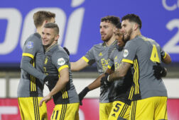 Feyenoord na de goal van Bryan Linssen tegen SC Heerenveen