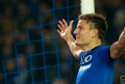 Jelle Vossen viert een doelpunt namens Club Brugge